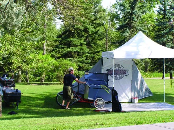 Setting up the mobile repair station, trailer doubled as a repair stand and workbench